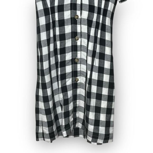 LOFT Gingham Plaid Linen Rayon Button Up Dress Black White V-Neck Women’s Size 2 - Picture 5 of 10
